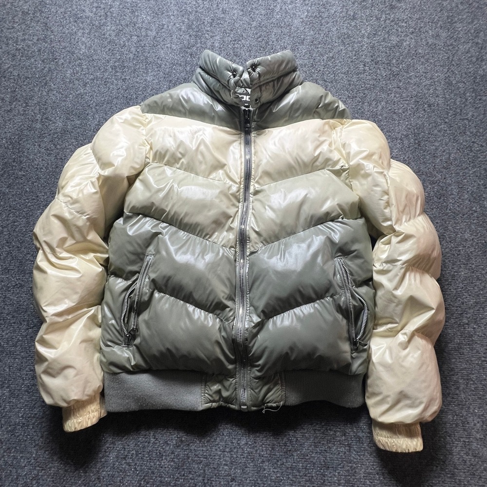 Jordan Craig Streetwear Shiny Puffer Jacket Sage Green Cream Bomber Coat Medium